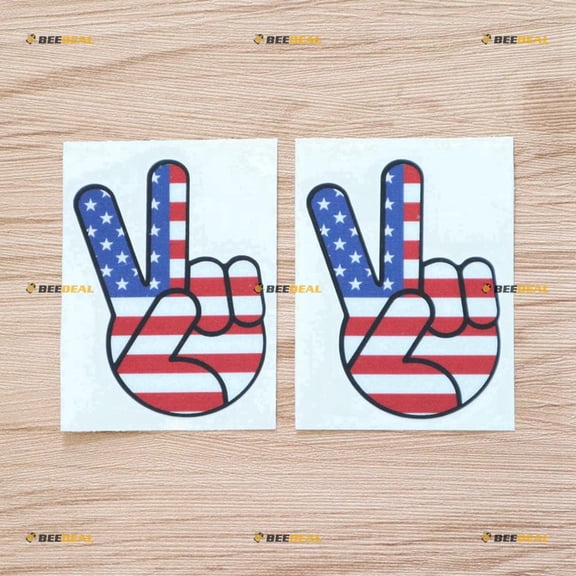 2X Glossy 6" Peace Hand Gesture Sign American Flag Decal Sticker Car Vinyl