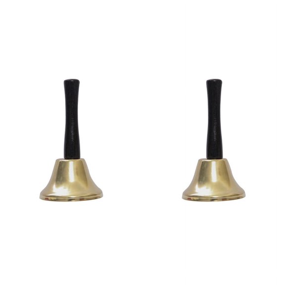 2X Gold Steel Hand Bell Loud Call Bell Alarm, Family Loves, Musical Hand Bells, Cow Bells with Stick Grip-A