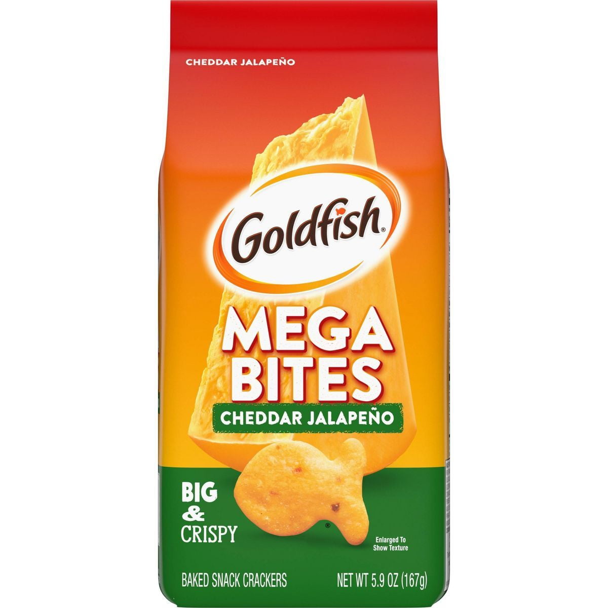 2X - Goldfish Mega Bites, Cheddar Jalapeno Crackers, 5.9 Oz Bag