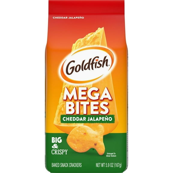 2X - Goldfish Mega Bites, Cheddar Jalapeno Crackers, 5.9 Oz Bag