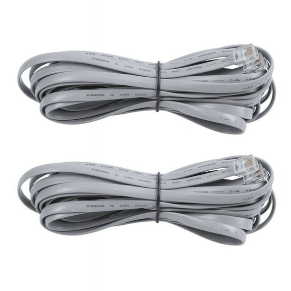 2X Gray Plastic Noodles 6P6C RJ11 M/M Flat Telephone Cable Cord 5M 16Ft