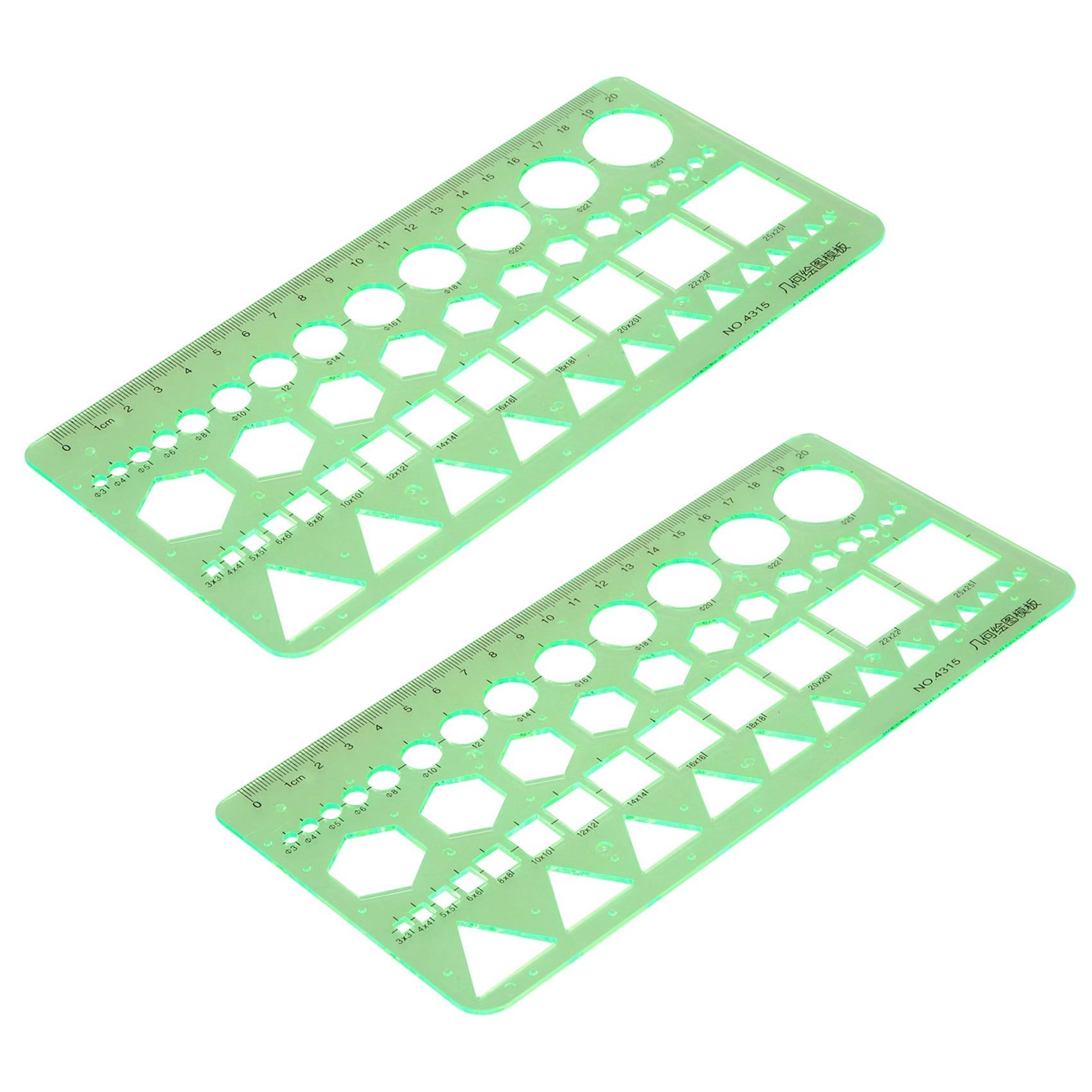 2X Green Plastic Circles Squares HeXagons Geometric Template Ruler 0 ...