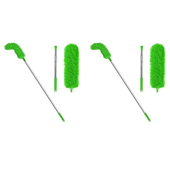 2X Gutter Cleaning Brush Roofing Tool with Telescopic Extendable Pole 8.2Ft Guard Cleaner Easy Remove Leave, Green