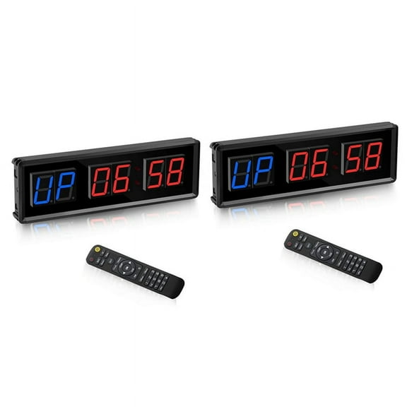2X Gym Timer,LED Interval Timer Digital Countdown Wall Mounted Clock Fitness Timer,Digits Down/Up Clock Stopwatch,2 x timer 2 x remote control 2 x usb cable 2 set x installation accessories,Black