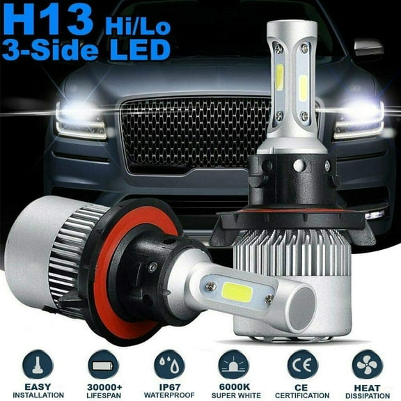 2X H13 9008 LED 6000K Xenon White High & Low Beam Headlight Bulbs Pair DRL Lamp Conversion Kit For Ford 2004-2014 F-150 2005-2018 F-250 F-350 Super Duty