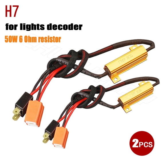 H7 Headlight Foglight 50W CANBUS LED Load Resistor Wiring Harness Pack of 2
