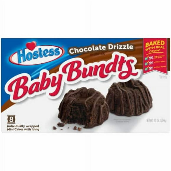 2X - HOSTESS Chocolate Drizzle Baby Bundts, Mini Chocolate Bundt Cakes, Individually Wrapped-8 ct / 10 oz