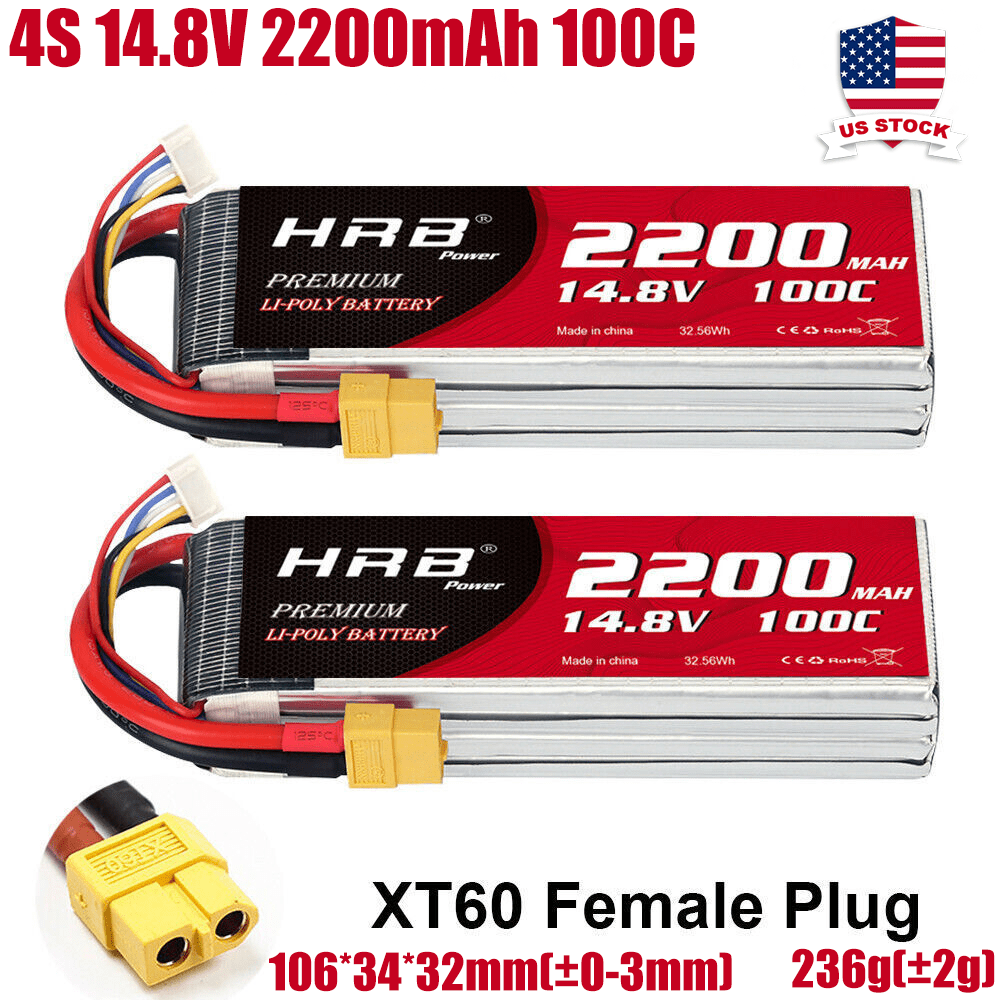 2X HRB 2200mAh 14.8V 4S Lipo Battery With XT60 For RC Aircraft jet Boat