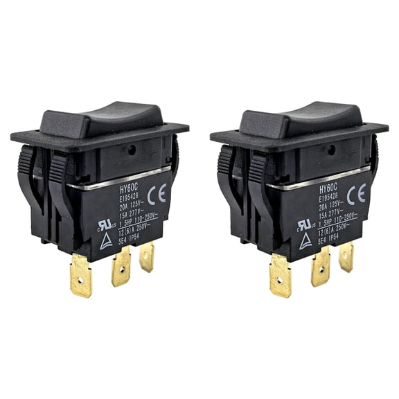 2X HY60C 3-Pin Rocker Switch (on)-Off-(on) 20A/125V- 15A/277V Heavy-Duty Switch for Motors, Tools & Industrial Equipment