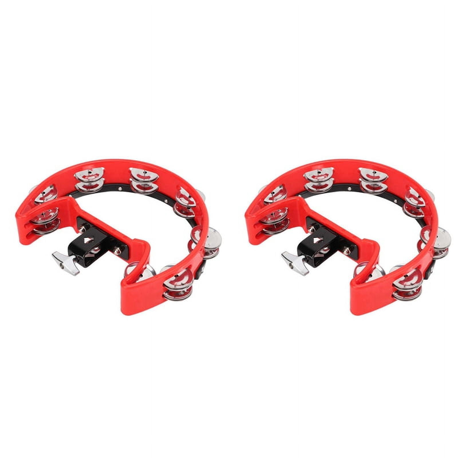 2X Half Moon Music Hand Bell Percussion Instrument Accompaniment Hand Rattle Percussion Instrument Parts Tambourine, Red