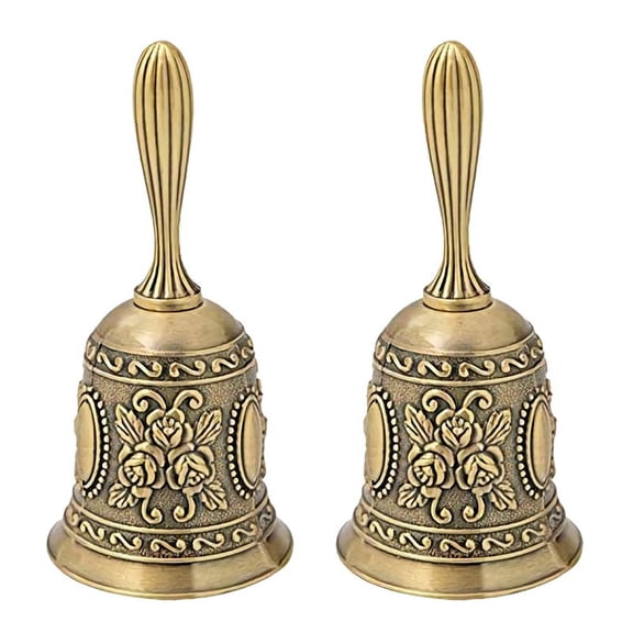 2X Hand Bell, Metal Tone Hand Hold Service Call Bell Desktop Bell Tea Dinner Bell Game Bell, Christmas Bell,2 * Hand Bell,Gold
