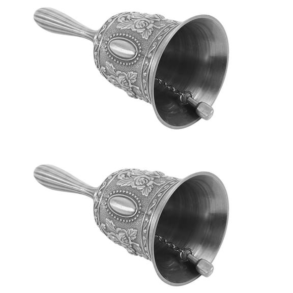 2X Hand Bell, Metal Tone  Hand Hold Service Call Bell Desktop Bell Tea Dinner Bell Game Bell, Silver