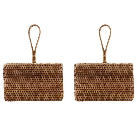 2X Hand-Woven Wicker Straw Storage Basket Portable Four Compartment Classification Storage Fruit Basket Home Storage C
