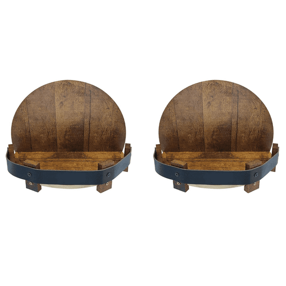 2X Handcrafted Liquor Bottle Display, Wall Mounted Whiskey Barrel Shelf, Vintage Round Wine Rack Whisky Display