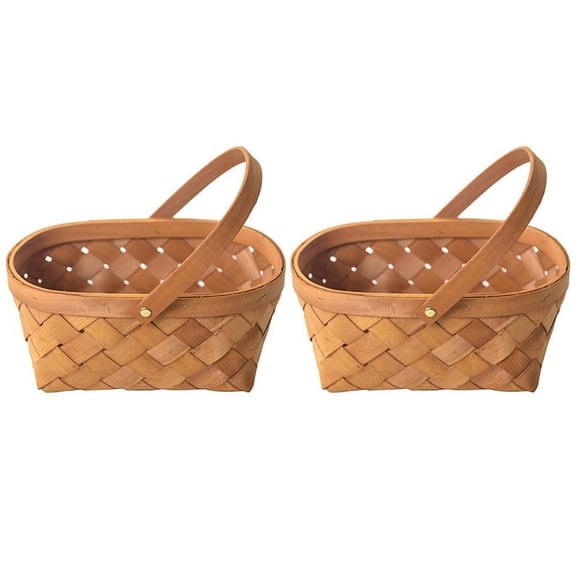2X Handmade Rattan Storage Container Basket Wooden with Handle