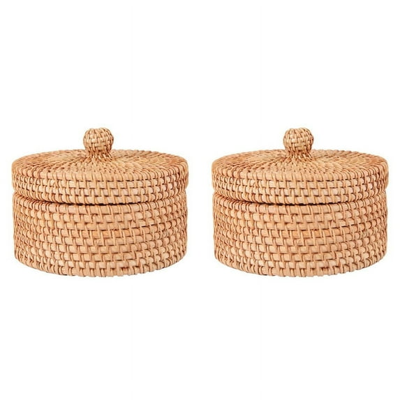 2X Handwoven Rattan Storage Box with Lid Wicker Tea Food Container Picnic Bread Fruit Cake Basket Kitchen Organizer B
