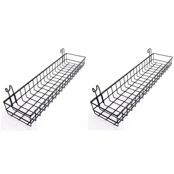 2X Hanging Basket for Wire Wall Grid Panel, Multi-Function Wall Storage and Display Basket, 40X10X5CM, Black Painted