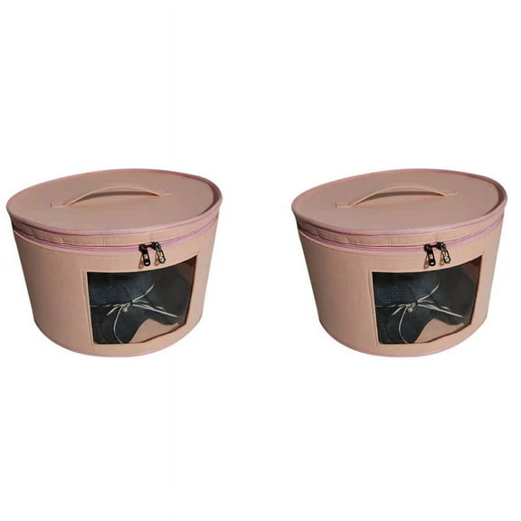 2X Hat Box Organizer Round Travel Hat Boxes Foldable Hat Storage Bag with Dustproof Lid Large Hat Storage Box C,2 x Storage Box,Pink