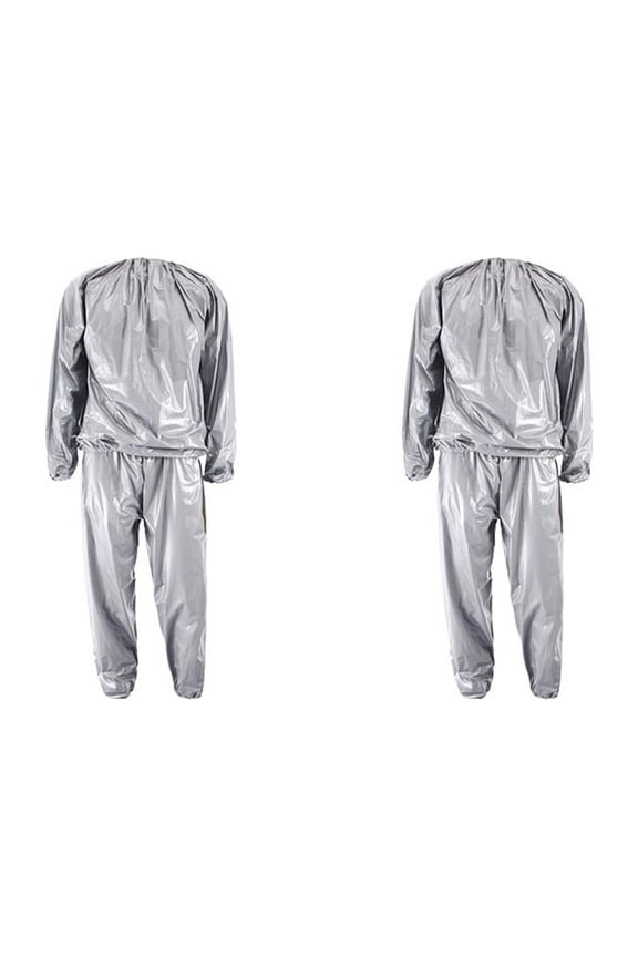 2X Heavy Duty Fitness Weight Loss Sweat Sauna Suit Exercise Gym Anti-Rip Silver 4Xl