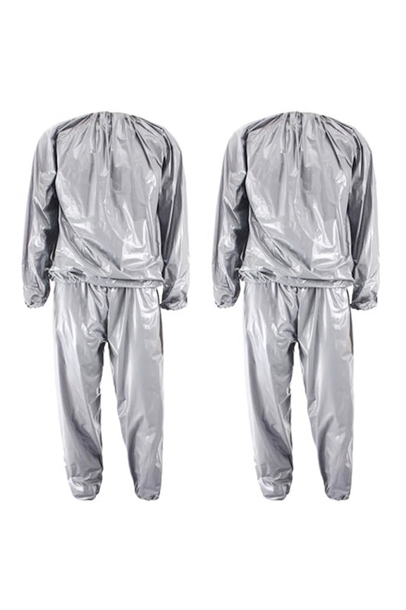 2X Heavy Duty Fitness Weight Loss Sweat Sauna Suit Exercise Gym Anti-Rip Silver L