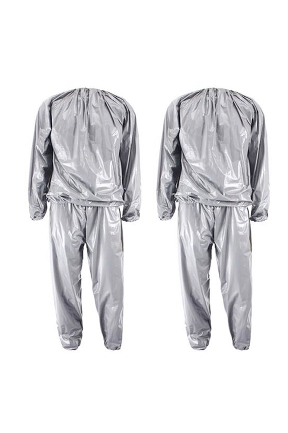 2X Heavy Duty Fitness Weight Loss Sweat Sauna Suit Exercise Gym Anti-Rip Silver XXL