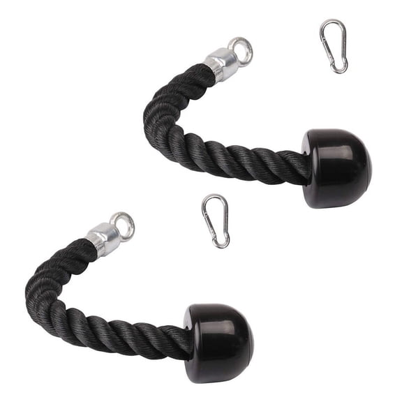 2X Heavy Duty Tricep Pull Down Single Rope with Snap Hook, Fitness Attachment Cable Machine Pulldown Rope for Home Gym,2 x single 2 x carabiner,black