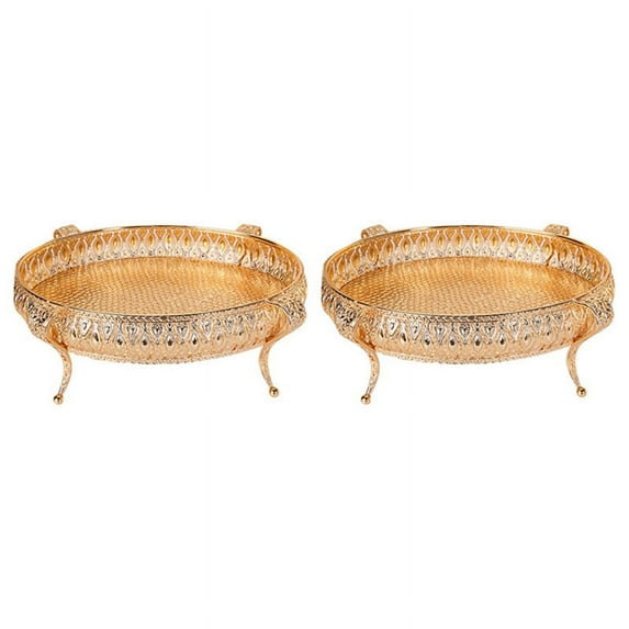 2X Home Food Tray Vintage Fruit Plate Table Snack Iron Storage Box Oval Tray Gold Fruit Basket Desk Decor