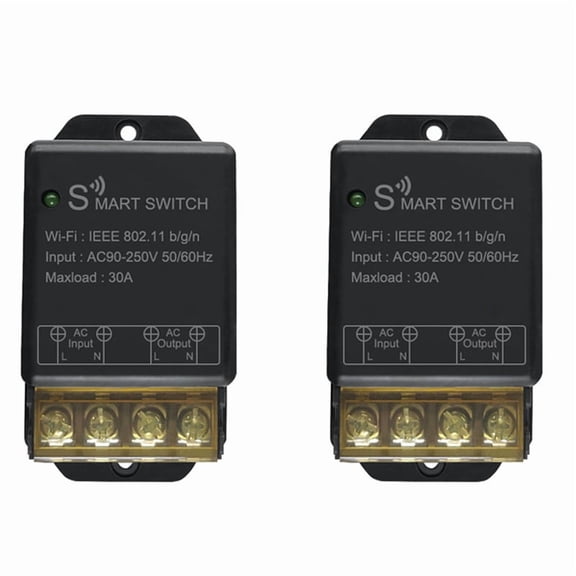 2X Home WiFi Switch 30A AC90-250V Wireless Remote Control on Off DIY Circuit Breaker Works with Home,2x WIFI smart remote control switch,Black