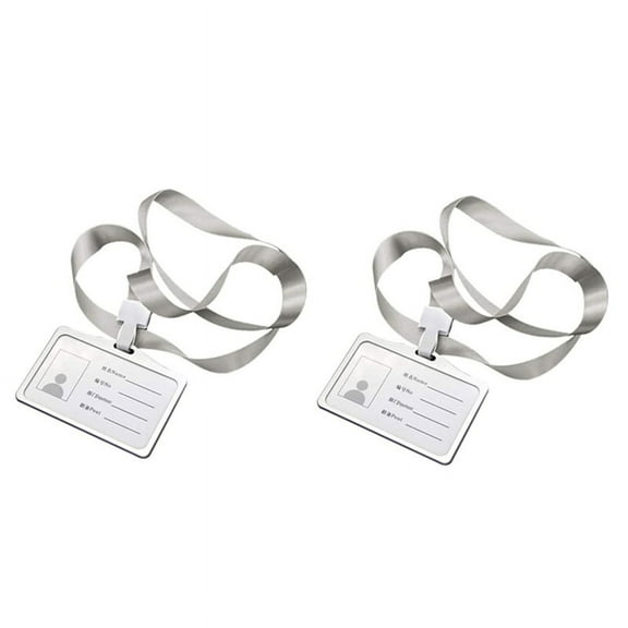 2X Horizontal Style Aluminum Alloy ID Card Holder with Lanyard Neck for Women and Men Business Work Card Holders