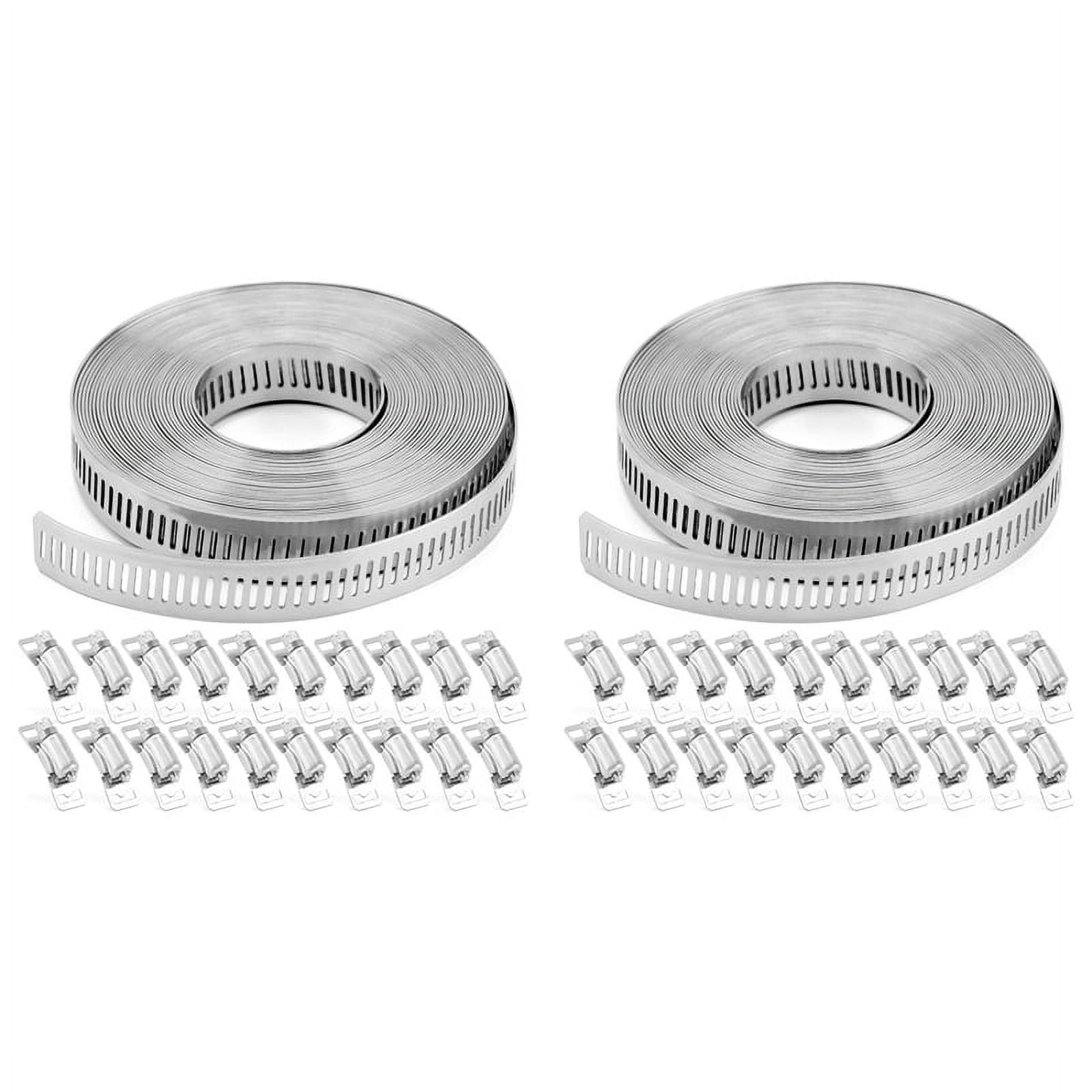 2X Hose Clamps 20FT Metal Strap+40 Fasteners DIY Cut-To-Fit Stainless Steel Band Clamps Adjustable Large Worm