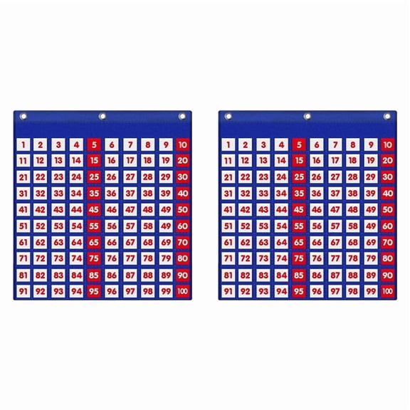 2X Hundreds Pocket Chart, Number 1-100 Board Pocket Chart for Teacher Lessons in A Classroom or for Use