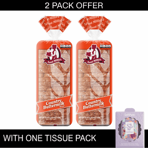2X I Aunt Millie's Country Buttermilk White Bread, 22 oz & Tissue Pack