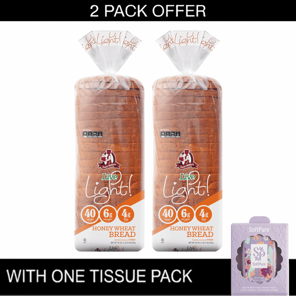 2X I Aunt Millie's Live Light! Honey Wheat Bread, 20 oz. & Tissue Pack