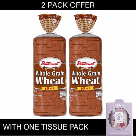 2X I Butternut Whole Grain Wheat Bread, 16 oz & Tissue Pack