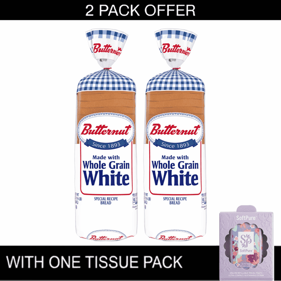 2X I Butternut Whole Grain White Bread, 20 oz & Tissue Pack