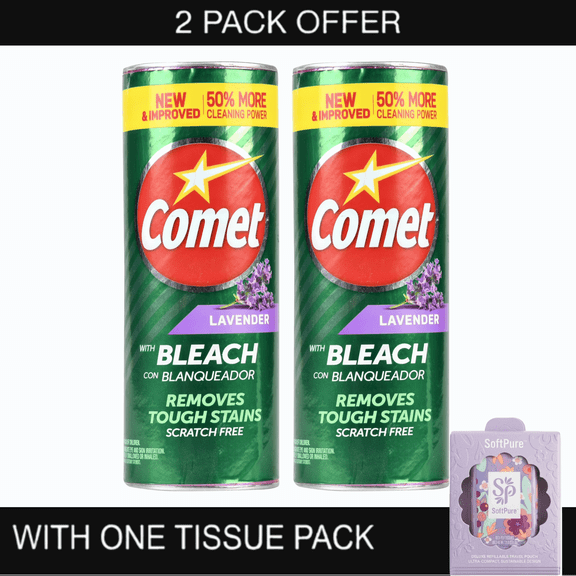 2X I Comet Lavender Scented All Purpose Cleaning Powder with Bleach 21oz & Tissue Pack