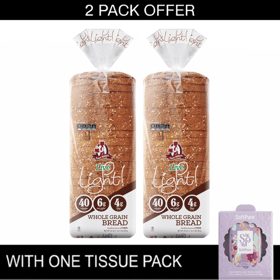 2X I Aunt Millie's Live Light! Whole Grain Bread , 20 oz & Tissue Pack
