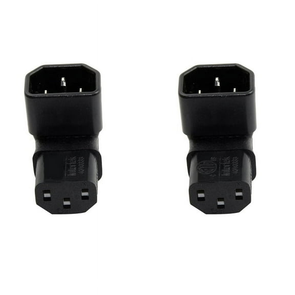 2X IEC Male C14 to Up Right Angled 90 Degree IEC Female C13 Power Extension Adapter