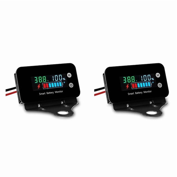 2X IPX7 Waterproof Battery Monitor with Bracket 7-100V,Car Motorcycle Golf Cart Battery Meter Buzzer Alarm & Temperature,2 x Waterproof Battery Monitor 2 x Bracket,Black
