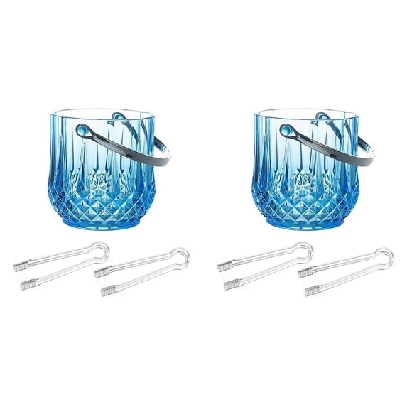 2X Ice Bucket Plastic Ice Bucket with Handle Acrylic Transparent Champagne Beer Wine Ice Bucket for Home -Blue