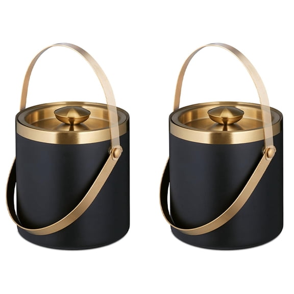 2X Ice Bucket, Stainless Steel, Double-Walled, Ice Bucket with Lid & Handle, 2 L, Bucket
