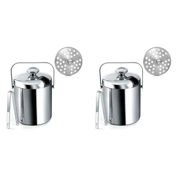 2X Ice Bucket with Lid, Double-Walled Ice Bucket with Lid, Stainless Steel, 1.3 Liter Insulated Ice Bucket