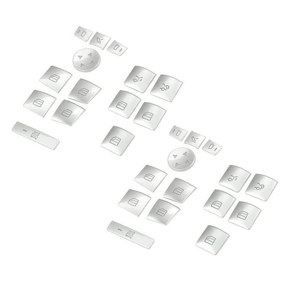 2X Inner Door Armrest Window Switch Button Trim Cover Sticker for ML C E G Class W204 W212 W246,2 x Set Door Window Switch Button Cover Trim(28 pcs),silver