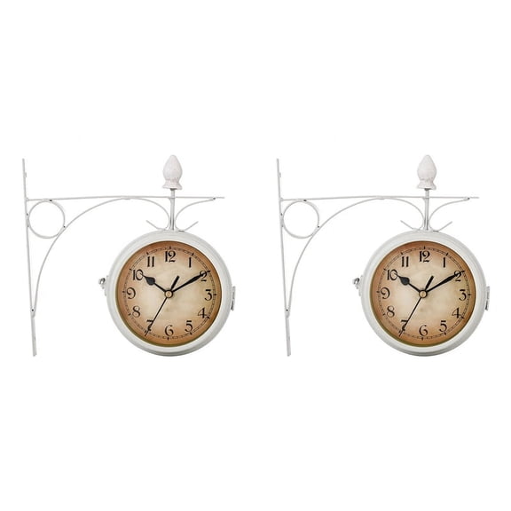 2X Iron Round Wall Hanging Double Sided Two Retro Station Clock Round Chandelier Wall Hanging Clock Home Decor