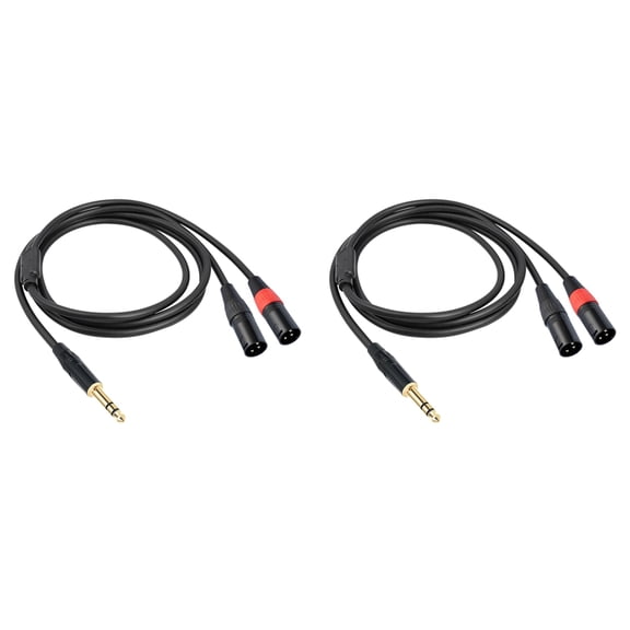 2X Jack 6.35mm 1/4 TRS Stereo to Double XLR Male Audio Cable Extension Cable Y Splitter Audio Cable 200cm,2x Audio Cable,Black