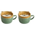 thumbnail image 1 of 2X Japanese Cute Mug Ceramic Shiba Inu Panda Coffee Cup with Lid Home Couple Milk Breakfast Cup(Green),2 x mug,Green, 1 of 4