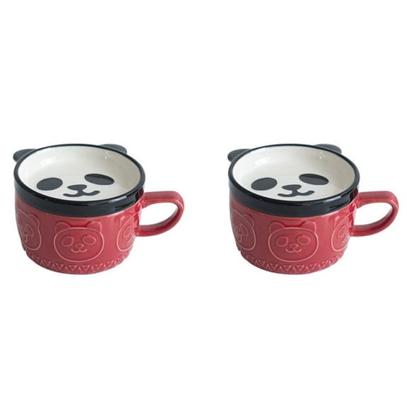 2X Japanese Cute Mug Ceramic Shiba Inu Panda Coffee Cup with Lid Home Couple Milk Breakfast Cup Water Cup