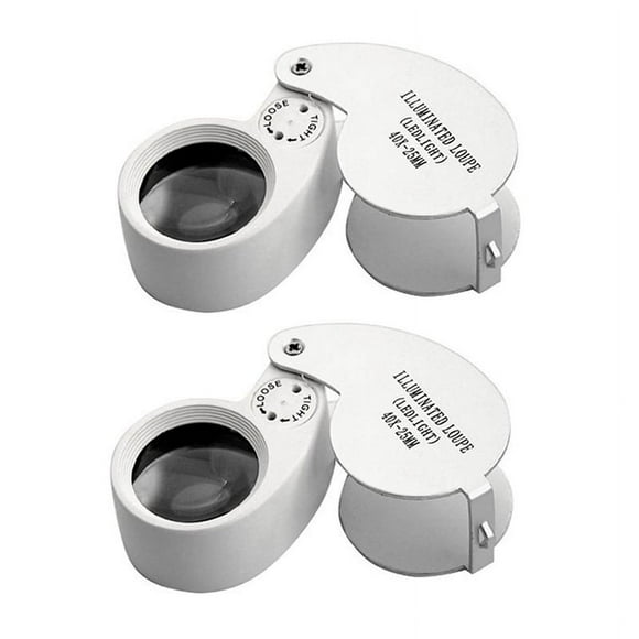 2X Jewellers Lens Glass Loupe 40X 25mm Eye Magnifier 2 Lights