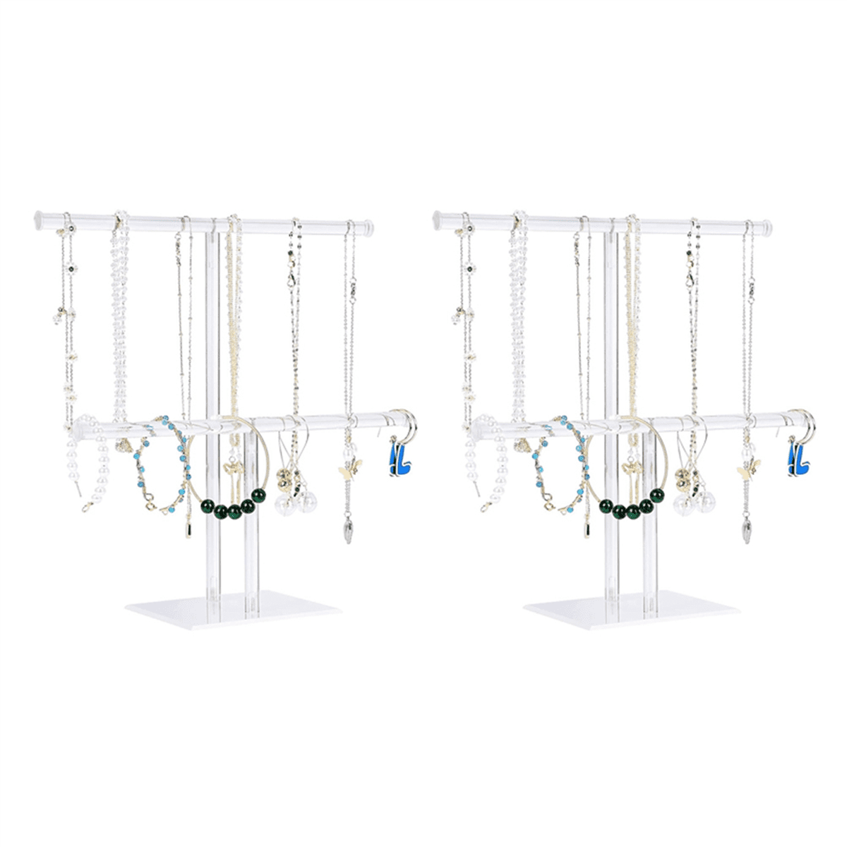 2X Jewelry Stand Necklace Holder, Jewelry Display Holder, Necklace and Bracelet Hanging Organizer, Clear Tower Stand
