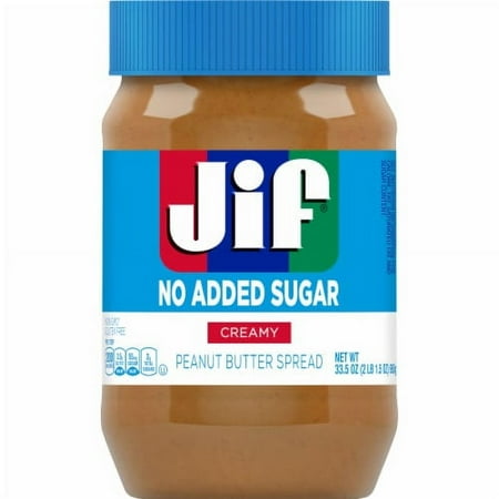 Jif No Added Sugar Creamy Peanut Butter Spread, 33.5 oz. - Smooth, Creamy Texture, No Stir Peanut Butter Spread-Pack Of 2